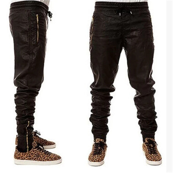 New Kanye west Hip Hop big and tall Fashion zippers jogers Pant Men Black Joggers dance urban Clothing Mens faux leather Pants